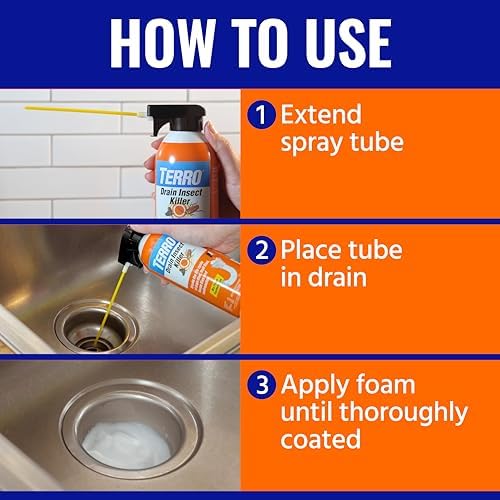 TERRO Drain Insect Killer, 1-Pack, Foam Treatment for Indoor Infestations