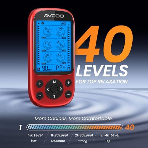 AVCOO 3-in-1 TENS Unit Muscle Stimulator for Pain Relief, 24 Modes, EVA Bag