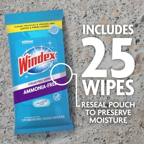 Windex Ammonia Free Glass and Window Cleaning Wipes, 25 Count