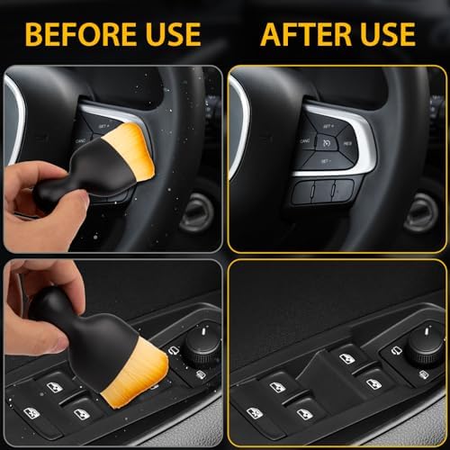 Amrules 2 Pcs Car Interior Detailing Brush Cleaning Tools, Brown