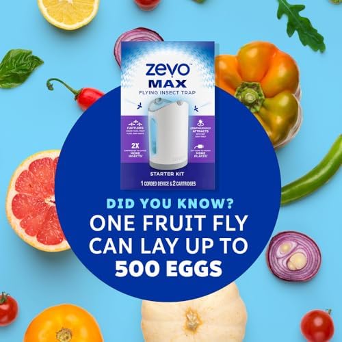 Zevo MAX Bug Catcher, Gnat & Fruit Fly Trap Indoors, 1 Base & 2 Refills
