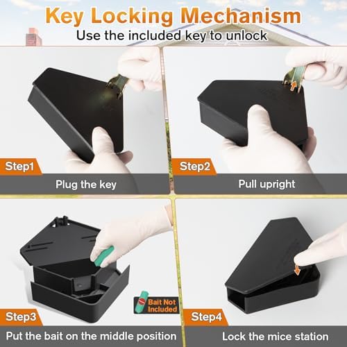 Anblak Mouse Station with Keys Black 6 Pack, Key Required Mouse Stations, Mice Stations, Keeps Children and Pets Safe Indoor & Outdoor