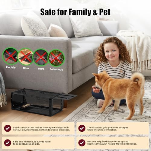 2 Pack Humane Rat Traps 12.5"x5.5"x4.5", Reusable Mouse Traps for Indoor/Outdoor Use, No-Kill Live Capture for Chipmunks, Rats, Mice