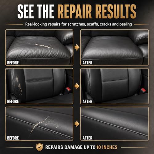 ARCSSAI Black Leather & Vinyl Repair Kit for Car Seats and Furniture