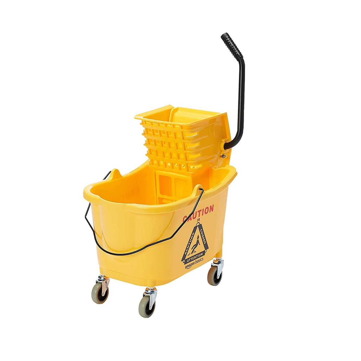 Amazon Basics Commercial Side Press Wringer Floor Cleaning Mop Bucket on Wheels, 35-Quart, Yellow