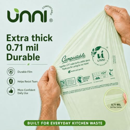 UNNI 2.6 Gallon Compostable Bags, 100 Count, 10 Liter, Extra Thick 0.71 Mil