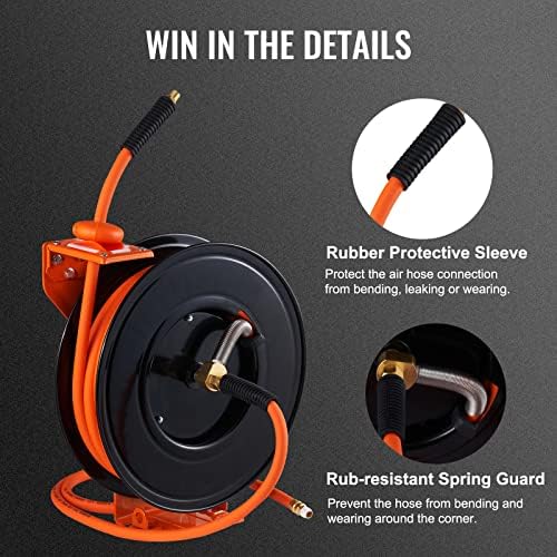 VEVOR Retractable Air Hose Reel 3/8 IN x 50 FT Hybrid Air Hose Max 300PSI