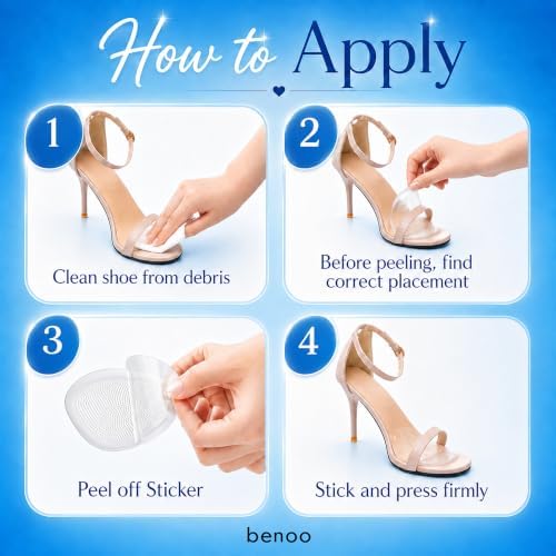 benoo Ball of Foot Cushion Pads for High Heels, Gel Shoe Insert for Women