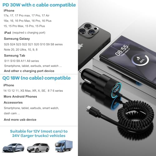 for iPhone 16e 17e 17 Pro Max Air, Fast Car Charger Adapter for iPhone 16