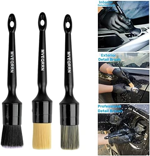MVEQRRN 6 Pcs Car Detailing Brush Set, Boars Hair & Soft Cleaning Brushes