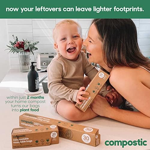 Compostic Compostable XL Sandwich Bags, 60 Ct Starter, Zip-Seal