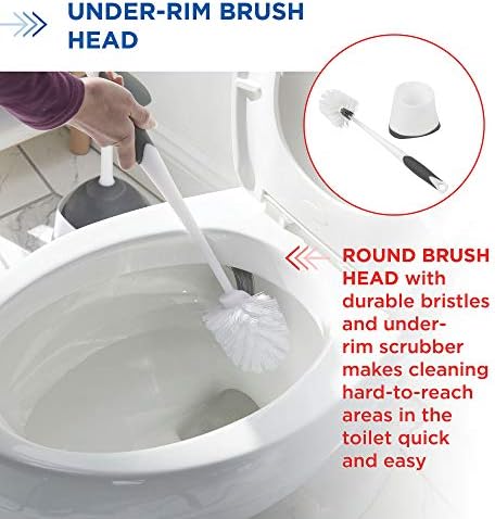 Clorox Corner Toilet Bowl Brush with Under Rim Scrubber, Includes Corner Storage Caddy, White