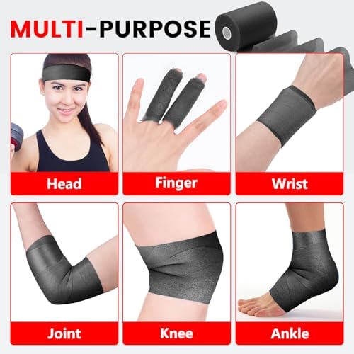 9 Pack Black Pre Wrap Tape, 2.76 Inch x 11 Yards Prewrap Athletic Tape