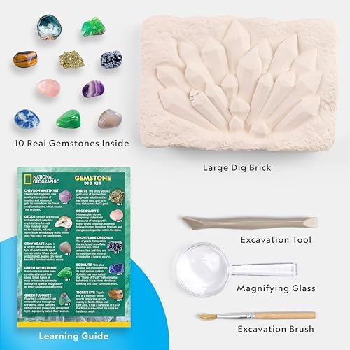 National Geographic Gemstone Dig Kit with 10 Real Gemstones for Kids