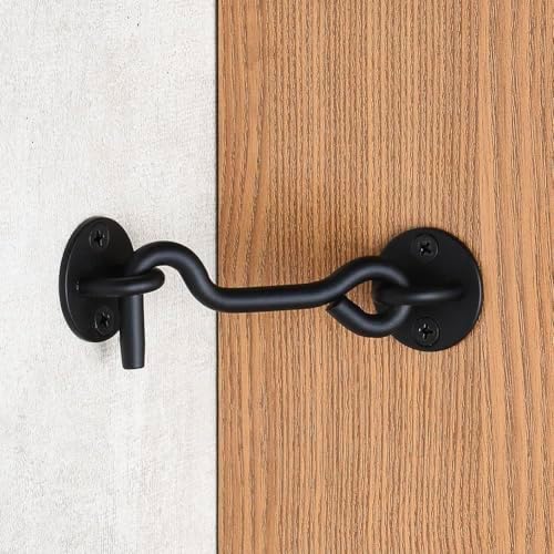 Raswik 4" Privacy Hook and Eye Gate Door Latch, Easy Barn Door Lock, Black