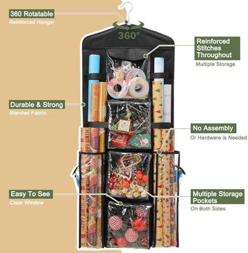 EXLIFBAG Wrapping Paper Storage, Double-Sided Hanging Storage, Black