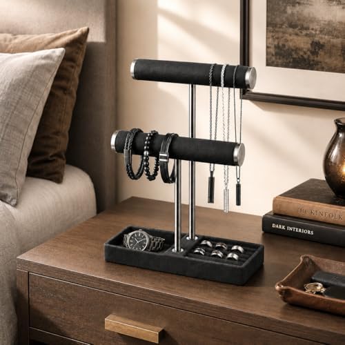 bussdis 2 Tier Bracelet Holder Display, Necklace Holder Organizer, Black