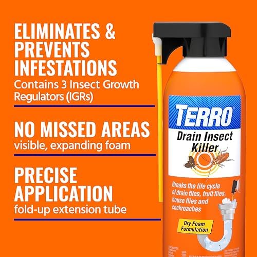 TERRO Drain Insect Killer, 1-Pack, Foam Treatment for Indoor Infestations