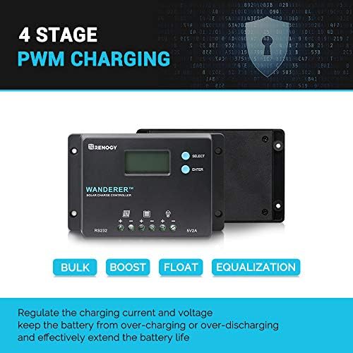 Renogy Wanderer 10A PWM Solar Charge Controller 12/24V for Solar Panels