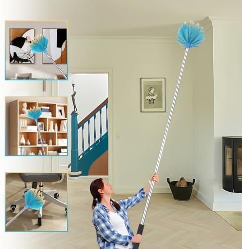 Cobweb Duster with Extension Pole，Adjustable 57" Spider Web Brush with Pole
