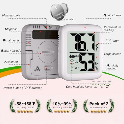 Antonki 2 Pack Room Thermometer Indoor Hygrometer