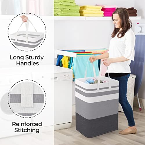 StorageRight Laundry Basket Hamper, 75L Collapsible Clothes Storage, Grey