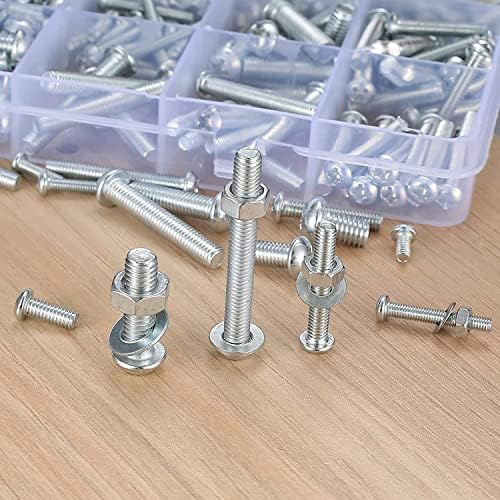 wugongshan 1080 Pcs Screws Bolts and Nuts Assortment Kit, Metric Machine Screws and Nuts and Flat Washers, M3/M4/M5/M6 Cross Slotted Round Head Bolts Sets (C)