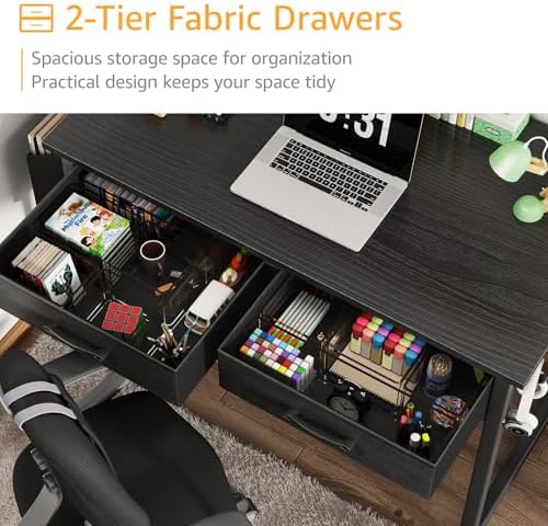 DLisiting 32 Inch Small Desk with Drawers, Black