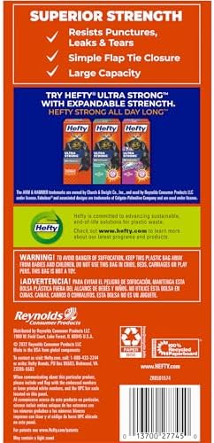 Hefty Easyflaps Multipurpose 30 Gallon Large Trash Bags, Black, 40ct
