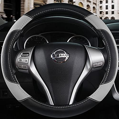 Leather Car Steering Wheel Cover, Universal Fit for Most Cars, Grey