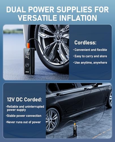 JUSUOX Tire Inflator Portable Air Compressor, Dual Power Air Pump