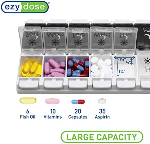 Ezy Dose Weekly (7-Day) AM/PM Pill Organizer, Large Planner, Black/White
