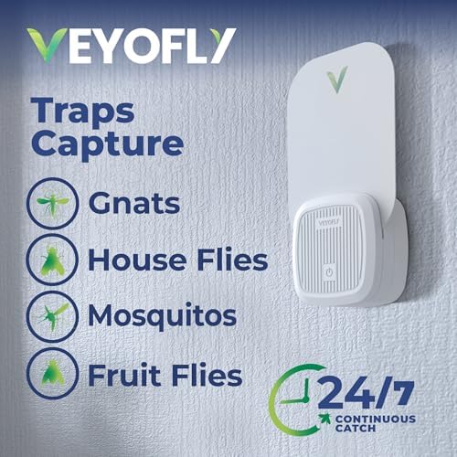VEYOFLY Fruit Fly Traps Indoor Plug-in UV, Gnat Trap, 2 Device + 4 Refills