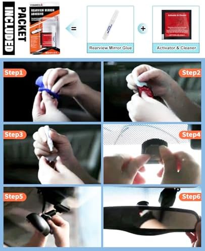 Visbella Rearview Mirror Adhesive Repair Kit Rear View Mirror Glue for Windshield Excellent Bonding for Glass & Metal