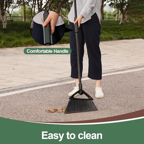 Eyliden Angle Broom with 57" Long Handle, Outdoor Indoor, Black