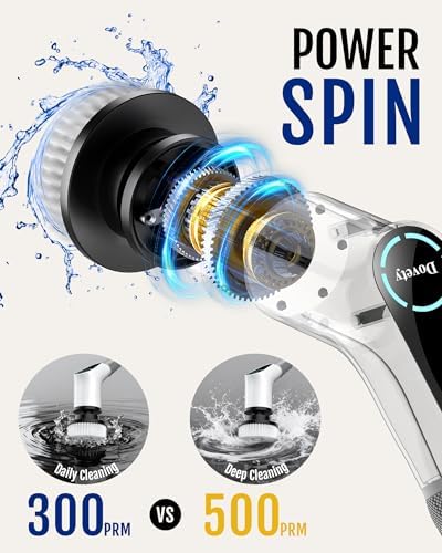 Dovety Electric Spin Scrubber, Extendable Handle, 8 Brush Heads-WH