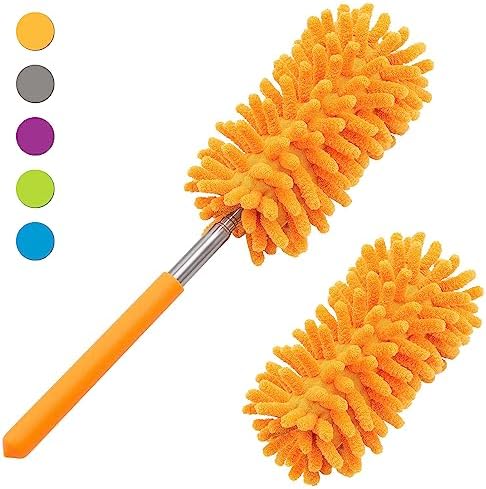 Duster for Cleaning, 10-29" Extension Pole, 2 Washable Heads, Yellow