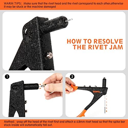 Rivet gun,Professional Pop Rivet Gun Kit with 200Pcs Rivets, 3/32"-1/8"-5/32"-3/16", Heavy Hand Riveter kit Suitable for Metal work, Gutter, Automotive and other common DIY projects