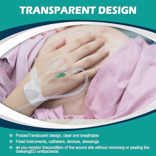 Transparent Film Dressing 6'' x 8'' Box of 12 - Waterproof Bandages for Swimming, Showering, Wounds, Post Surgical Shower or IV Shield, Tattoo Aftercare Bandage, Scar Therapy, Adhesive Patches