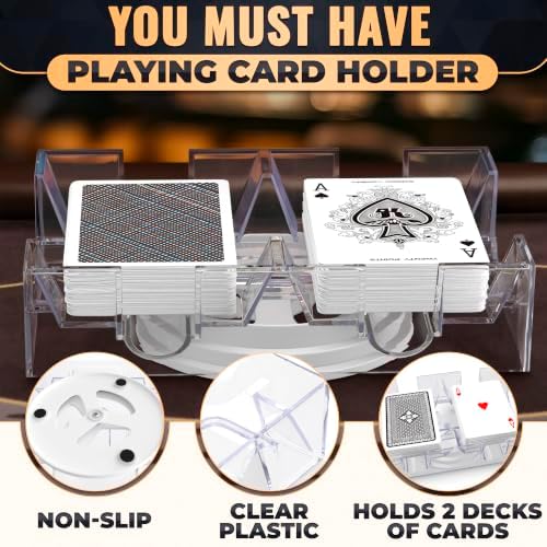 Playing Cards Holder Rotating 360, Compact Plastic Tray for 2 Decks
