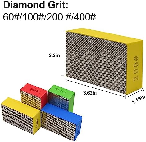 4pcs Diamond Hand Polishing Pads for Ceramic Tile Glass Grinding,Sanding Blocks Polishing 60#,100#,200#,400#