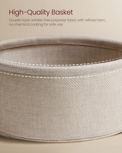 VASAGLE Small Round Side End Table, Small Nightstand with Fabric Basket