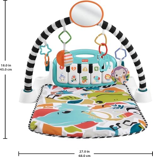 Fisher-Price Baby Playmat Glow and Grow Kick & Play Piano Gym, Blue Musical Learning Toy with Developmental Activities for Newborns 0+ Months