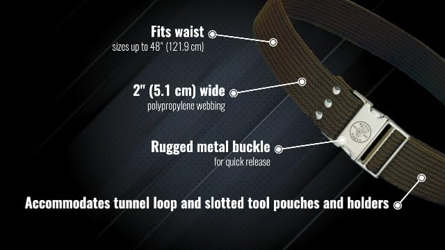 KLEIN TOOLS 5225 Tool Belt, Adjustable Electrician Belt is 2-Inch Wide, Adjusts for 48-Inch Waist