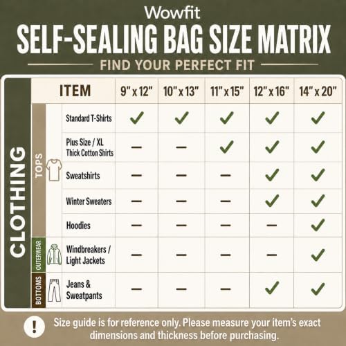 Wowfit 100 CT 14x20 Self Sealing Clear Bags for Packaging, Hoodies, Jackets