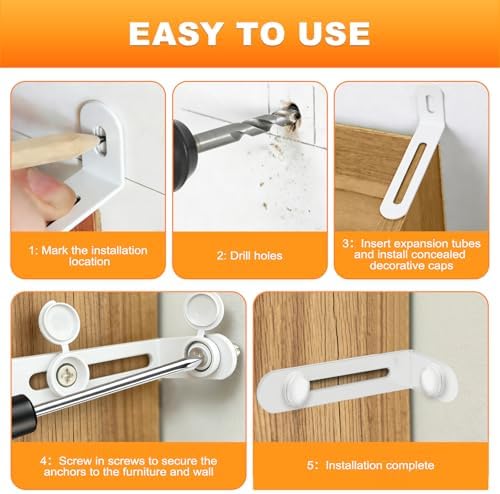 Furniture Anchors for Baby Proofing, 12 Pack, White