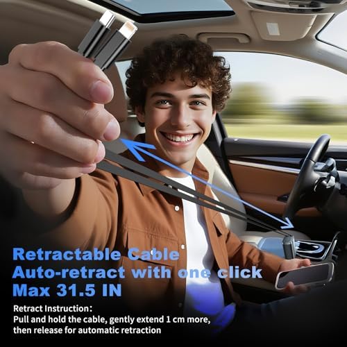 84W Retractable Car Charger, 4-in-1 Car Charger USB C Fast Charge Adapter