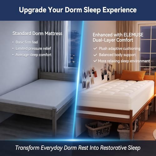 ELEMUSE Twin XL College Dorm Essentials 3 Inch Memory Foam Mattress Topper