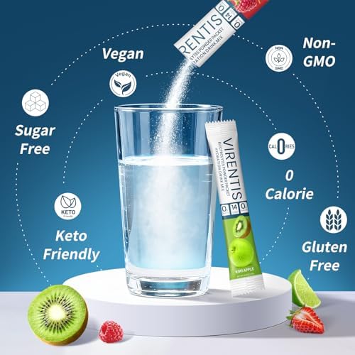 16 Sticks Electrolytes Powder Packets Sugar Free Hydration Packets, 8 Flavors Liquid Daily IV Electrolyte Drink Mix for Rehydration with 8 Electrolytes & 6 Vitamins, 0 Calorie, Low Sodium