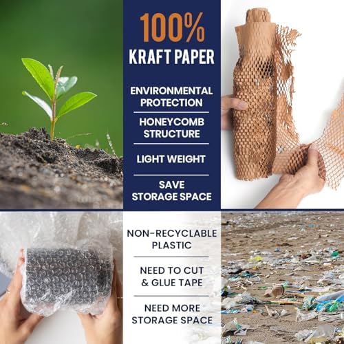 Honeycomb Packing Paper For Moving 12" x 150ft With Rope & Fragile Stickers